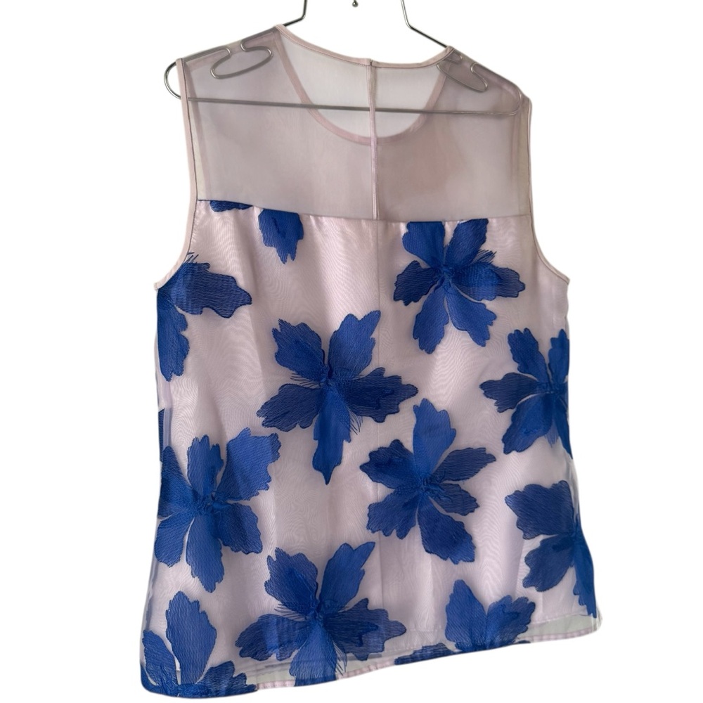 Rebecca Taylor Sheer purple sleeveless embroidered Blue Floral appliqué size 2